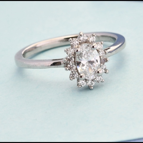 LUSTRO STELLA Made with Finest CZ Halo Ring in Platinum Over Sterling Silver - Picture 3 of 10